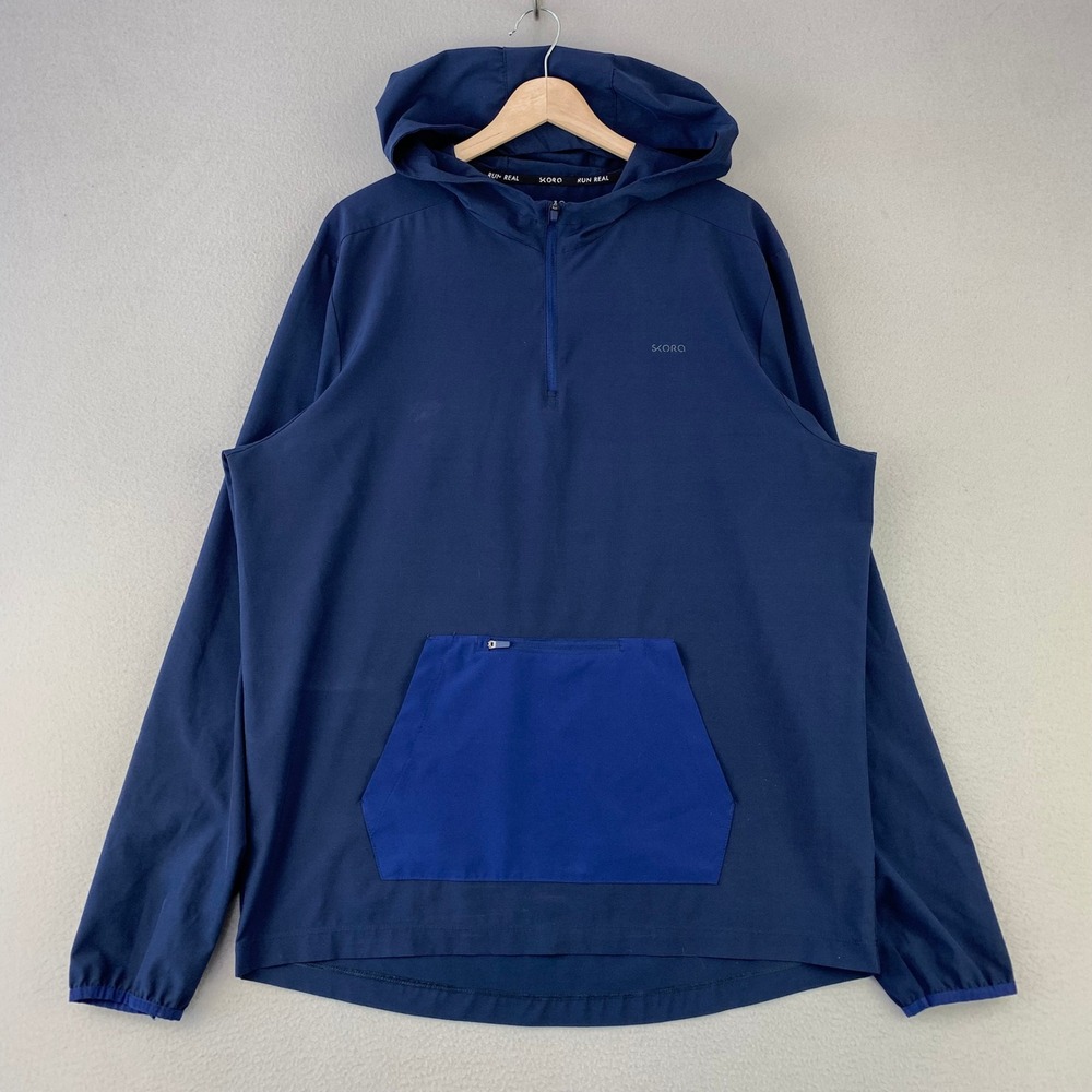 Skora Qwick-Dry 1/4 Zip Hoodie Mens Large Blue Performance Running Pullover Gym